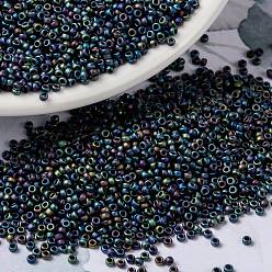 (RR401FR) Matte Black AB MIYUKI Round Rocailles Beads, Japanese Seed Beads, (RR401FR) Matte Black AB, 15/0, 1.5mm, Hole: 0.7mm, about 5555pcs/bottle, 10g/bottle