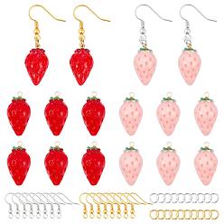 Mixed Color DIY Dangle Earring Making Kits, Including 20Pcs Strawberry Resin Pendants, Brass Earring Hooks & Jump Rings, Mixed Color, 100pcs/box