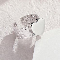 Stainless Steel Color 304 Stainless Steel Cuff Open Rings, Heart, Stainless Steel Color, 18mm