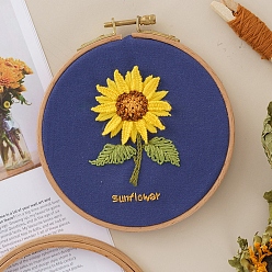 Gold DIY Flower Pattern Embroidery Painting Kits, Including Printed Linen Fabric, Embroidery Thread & Needles, Instruction Book, without Embroidered Stretch, Gold, 93x59mm