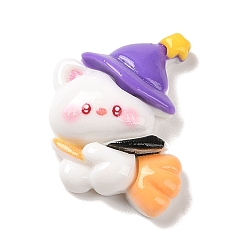 Средний Фиолетовый Кабошоны из непрозрачной смолы для Хэллоуина, форма кошки в шляпе ведьмы, средне фиолетовый, 28x19.5x8 мм