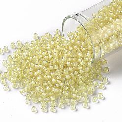 (182) Inside Color Luster Crystal Soft Yellow Тохо 8/0 круглые бусины, японский бисер, (182) внутри цветной блеск кристалл мягкий желтый, 8/0, 3 мм, отверстие : 1 мм, Около 222 шт / 10 г