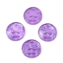 Medium Orchid Spray Painted Transparent Resin Cabochons, Flat Round with Flower, Medium Orchid, 10x3.5mm
