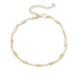 Золотой 304 браслеты на ногу из нержавеющей стали и латуни в виде цепочек-рыбок для женщин, золотые, 8-7/8 дюйм (225 мм)