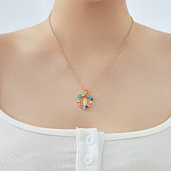 Разноцветный Старинные латунные кубические цирконии религиозные ожерелья с полым кулоном в форме сердца Девы Марии, рождественский подарок, золотые, красочный, 15.75 дюйм (40 см)