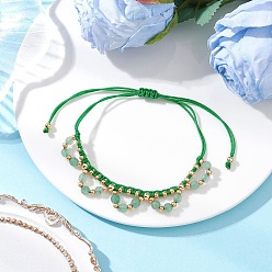 Зеленый Браслеты из цветочных стеклянных бусин и натурального зеленого авантюрина, Браслеты из нейлоновой нити плетеные для женщин, зелёные, внутренний диаметр: 1-1/4~3-3/4 дюйм (3.15~9.4 см)