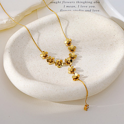 Golden 304 Stainless Steel Pave Clear Cubic Zirconia Flower Pendant Y Necklaces for Women, Golden, 15.55 inch(39.5cm)