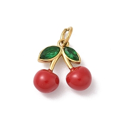 Настоящее золото 18K 304 Подвески из нержавеющей стали с эмалевым покрытием (IP), вишня, с целью перехода в кольце, реальный 18 k позолоченный, 16x15.5x6 мм, отверстие : 4 мм