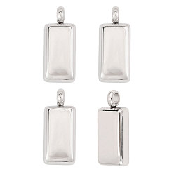Platinum 4Pcs 304 Stainless Steel Pendants, Imitation Golden Brick Charm, Platinum, 21.5x9x4.5mm, Hole: 3mm