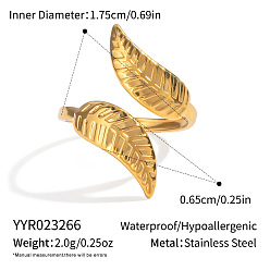 Лист Регулируемые 304 манжеты из нержавеющей стали с открытыми кольцами для женщин, реальный 18 k позолоченный, лист, 6.5 мм, размер США 7 1/4 (17.5 мм)