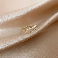 Золотой Кольца-манжеты из сплава с микропаве из прозрачного кубического циркония для женщин, с имитацией жемчужина бисера, золотые, внутренний диаметр: 16~19 мм