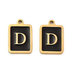 Letter D 304 подвески из нержавеющей стали, с эмалью, прямоугольник с подвеской в виде буквы, золотые, Буква D, 17.5x12x1.5 мм, отверстие : 1.5 мм