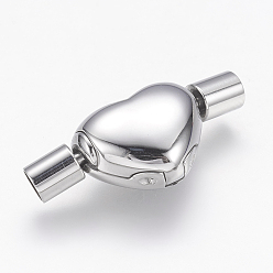 Stainless Steel Color 304 Stainless Steel European Style Clasps, Heart, Stainless Steel Color, 22.5x10x7mm, Hole: 3mm