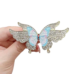 Sky Blue Alloy Rhinestone Hair Braaettes, Butterfly, Sky Blue, 50x95mm