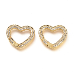 Clear Brass Micro Pave Cubic Zirconia Spring Gate Rings, Cadmium Free & Lead Free, Heart, Golden, Clear, 20.5x22.5x3mm, Inner diameter: 11.5x11.5mm
