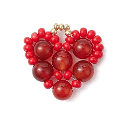 Красный Агат Подвески на день святого валентина из натурального сердолика (окрашенного и нагретого) в форме сердца, подвески в виде сердечек из стеклянных бусин ручной работы, 23x24x6.5 мм, отверстие : 3x4 мм