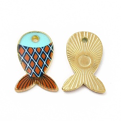 Бледно-бирюзовый Стойки подвески обшивки сплава, напечатанный, без свинца, без кадмии и без никеля, очарование рыбы, золотой свет, бледные бирюзовая, 19x12.5x1.5 мм, отверстие : 1.4 мм