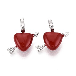 Платина Латунь эмаль подвески, сердце прелести, платина, 22~23x22~23x8 мм, отверстие : 5x5 мм