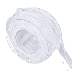 Белый 10 м полиэфирная лента, с абс бисера, для украшения дома, обивка, занавес, белые, 1/8 и 3/8 дюйм(4мм и 10мм), около 10.94 ярдов (10 м) / рулон