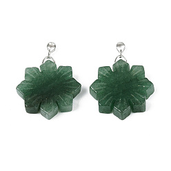 Зеленый Авантюрин Естественный зеленый авантюрин подвески, подвески-снежинки с дужками из нержавеющей стали, цвет нержавеющей стали, 36~38x30x6.5~7.5 мм, отверстие : 3~4x4.5~5 мм