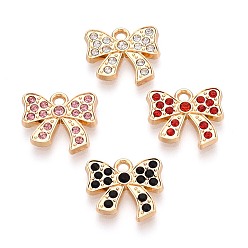 (52) Непрозрачная лаванда Подвески из сплава и страза, бантом прелести, золотые, разноцветные, 13x15x2 мм, отверстие : 1.8 мм