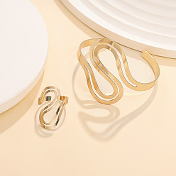 Золотой S-образные браслеты-манжеты из сплава и наборы колец, для женщин, золотые, внутренний диаметр: 60 мм