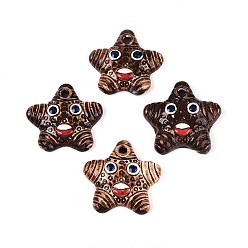 Кокосово-Коричневый Ручной работы фарфора большие кулоны, звезда, фантазии античного стекла фарфора, кокосового коричневый, 50.5~54x53.5~56.5x12 мм, отверстие : 4.5~5 мм