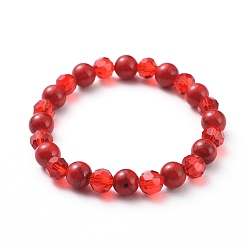Red Synthetic Turquoise(Dyed) Beads Stretch Bracelets, with Glass Beads, Red, 50mm
