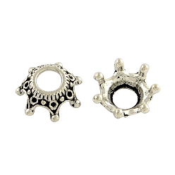 Античное Серебро Тибетский стиль сплава шарик шапки настройки горный хрусталь, без кадмия и без свинца, корона, античное серебро, 12.5x12.5x5.5 мм, отверстие: 4.5 мм , подходит для 0.5 мм стразов , около 1400 шт / 1000 г