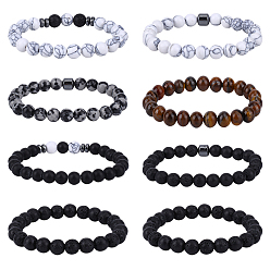 Смешанные камни 8шт. 2комплекты браслетов из круглых бусин из натуральных и синтетических драгоценных камней для мужчин и женщин, внутренний диаметр: 2 ~2-1/4 дюйм (5.1~5.6 см), 1 шт / стиль
