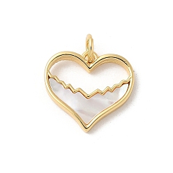 Настоящее золото 18K Подвески в виде сердечек из натуральной белой ракушки из латуни с соединительными кольцами, долговечный, без свинца и без кадмия, стойки покрытие, реальный 18 k позолоченный, 14x15x2 мм, отверстие : 3 мм