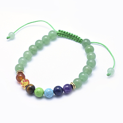 Авантюрин Браслеты из натурального зеленого авантюринового плетения, с шариками из сплава и нейлоновым шнуром, 2-1/4 дюйм (57 мм)