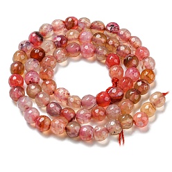 Orange Red Natural Agate Beads Strands, Dyed & Heated, Round, Faceted, Orange Red, 6mm, Hole: 1mm, about 62pcs/strand, 14.37~14.76 inch(36.5~37.5cm)