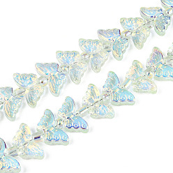 Светло-голубой Прозрачность гальванизированные стеклянные бусины нити, бабочка, с покрытием AB цвета, с половиным покрытием, светло-голубой, 8x15x4.8 мм, отверстие : 0.9 мм, около 70~71 шт / нитка, 24.80~25.20'' (64 см)