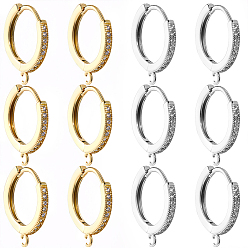 Платиновый & Золотой 6 пары 2 цвета, покрытие, латунь, микропаве, кубический цирконий, серьги-кольца, фурнитура, долговечный, без свинца и без кадмия, платиной и золотом, 17.5x2 мм, отверстие : 1.2 мм, 3 пары / цвет