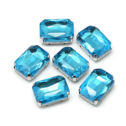 Темно-Голубой Шить на горный хрусталь, многожильных ссылки, стекло горный хрусталь, с настройками латуни, аксессуары для одежды, граненые, восьмиугольник, платина, глубокое синее небо, 25x18x9.5 мм, отверстие : 1.2 мм