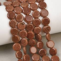 Green Goldstone Synthetic Goldstone Coin Beads Strands, Flat Round, 7.5~8x2.5mm, Hole: 0.7mm, about 47pcs/strand, 14.09''(35.8cm)
