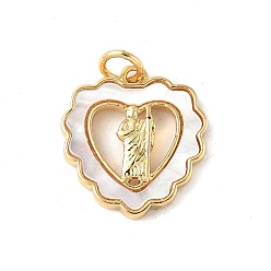 Сердце Латунные подвески из натуральной белой ракушки в стиле религии, святой джуд чары с кольцами для прыжков, реальный 18 k позолоченный, долговечный, без свинца и без кадмия, стойки покрытие, сердце, 16.5x15x2 мм, отверстие : 3 мм
