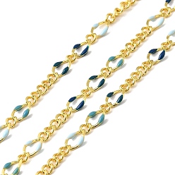 Синий Латунь Figaro цепи, пайки, с эмалью, стойки покрытие, долговечный, без свинца и без кадмия, с катушкой, реальный 18 k позолоченный, синие, 5x3x1 mm и 2.5x2x1 mm