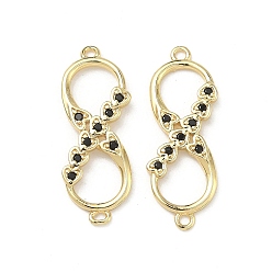 Черный Латунные микропаве подвески в виде сердца и знака бесконечности с кубическим цирконием, реальный 16 k позолоченный, чёрные, 27x10x2.5 мм, отверстие : 1.2 мм