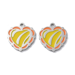 Stainless Steel Color 304 Stainless Steel Pendants, with Enamel, Heart Charm, Stainless Steel Color, 16x15x1.5mm, Hole: 1.5mm