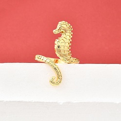 Sea Horse Латунные кольца-манжеты для женщин, без кадмия и без свинца, реальный 18 k позолоченный, морской конек, 31 мм, размер США 8 1/2 (18.5 мм)