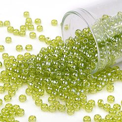 (105) Transparent Luster Lemon-Lime Тохо 8/0 круглые бусины, японский бисер, (105) прозрачный блеск лимонно-лаймовый, 8/0, 3 мм, отверстие : 1 мм, Около 222 шт / 10 г