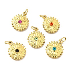 (52) Непрозрачная лаванда 304 из нержавеющей стали горный хрусталь подвески, ионное покрытие (ip), реальный 14 k позолоченный, плоские круглые с цветком, разноцветные, 22x18x4 мм, отверстие : 4 мм