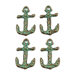 Anchor & Helm Сплавочные подвески тибетского стиля, античная бронза и зеленая патина, якорь и штурвал, 20.5x13x2.5 мм, отверстие : 1.6 мм