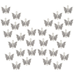 Античный Серебристый & Цвет Нержавеющей Стали 30 шт. подвески из сплава в тибетском стиле, с медными петлями, бабочка, старинное серебро и цвет нержавеющей стали, 15.5x17.5x3 мм, отверстие : 2 мм