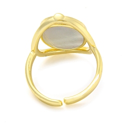 Real 14K Gold Plated Natural Paua Shell Oval Open Cuff Ring, Brass Finger Ring, Real 14K Gold Plated, Inner Diameter: 16.8mm