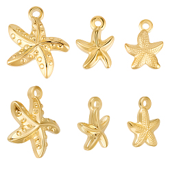 Настоящее золото 18K 12 шт 3 стили 304 подвески из нержавеющей стали, ионное покрытие (ip), прелести морская звезда, реальный 18 k позолоченный, 13.5~19x10~16x3~3.5 мм, отверстие : 1.6~1.8 мм, 4 шт / стиль