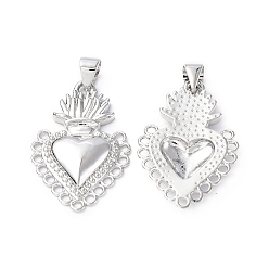 Платина Экологически чистые подвески из латуни с гальванопокрытием, долговечный, без свинца и без кадмия, с целью перехода в кольце, очарование священного сердца, платина, 27x17.5x3 мм, отверстие : 3.5x5 мм