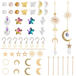 Золотой Набор для изготовления своими руками, в том числе стеклянные бусины и подвески, Железные соединительные колечки, латунные соединительные подвески и кулоны, а также цепочки., подвески в виде полой луны из сплава с петлеобразным звеном, золотые, 2 мм, отверстие : 12x14.5x7.5 мм